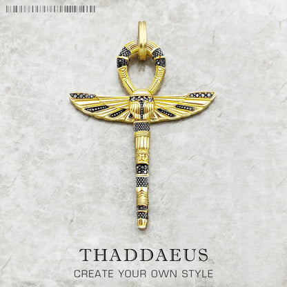 Pendants Large Amulet Golden Scarab Ankh Cross New Jewelry Vitnage 925 Sterling Silver Lucky Gift For Women Men
