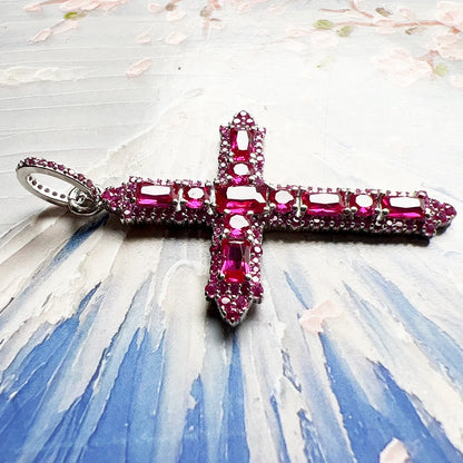 Pendant Rose Color Stone Cross Brand Fashion Trendy Jewelry Europe 925 Sterling Silver Gift For Woman