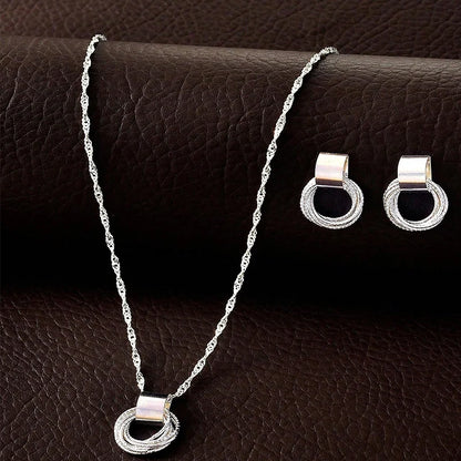 2 PCS Set Multiple Small Circle Pendant Earring Set Gold Plating Link Chain Wedding Party Jewelry Set Silver Color Stud Earring