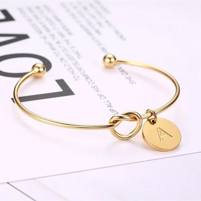 Trendy Initial Coin Charm Bangle for Women Men Lover Wife Stainless Steel Letter Cuff Bracelet Couple Jewelry Dropshipping