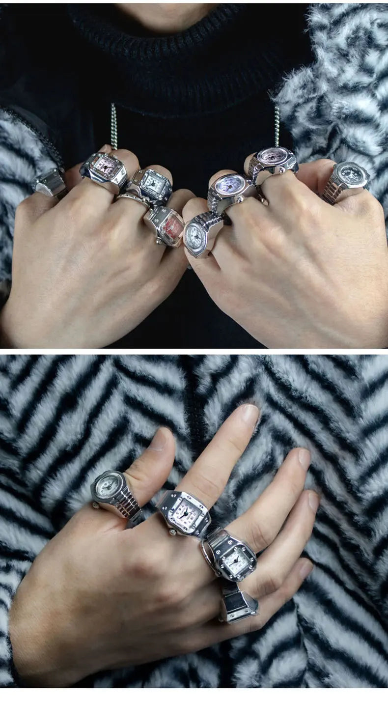 Kiss Jewelry Vintage Y2K Finger Watch Rings for Women Men Elastic Stretchy Roman Quartz Mini Watches Rings Punk anillos Gift