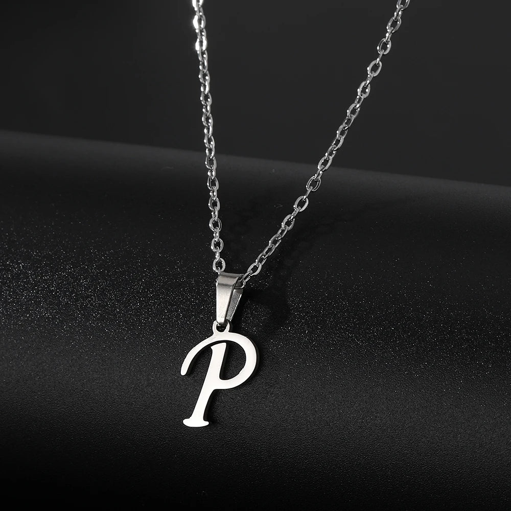 Stainless Steel English Alphabet 26 A-Z Letter Necklace Pendant Women Men Capital Initial Name Necklace Birthday Gift