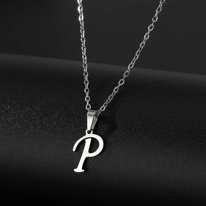 Stainless Steel English Alphabet 26 A-Z Letter Necklace Pendant Women Men Capital Initial Name Necklace Birthday Gift