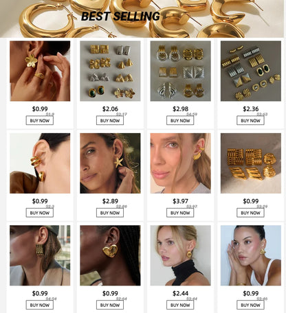 Uworld Fashion Trendy Stainless Steel Gold Color Textured Earrings Prevent Allergy 18K Gold PVD Plated Versatile Daily Jewelry