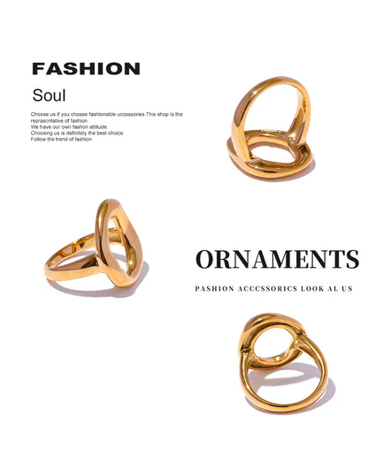 Yhpup Creative Stainless Steel Geometric Hollow Golden Minimalist Ring Fashion Waterproof Unusual Trendy Textured Jewelry