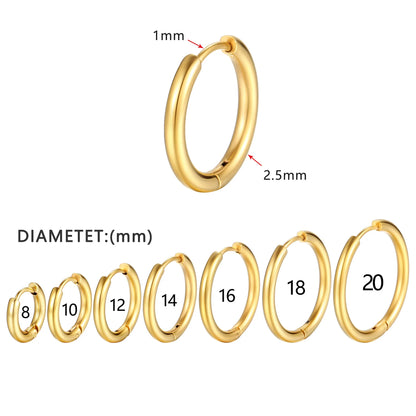 LATS 2024 New Simple Stainless Steel Small Hoop Earrings for Women Men 8mm To 20mm Round Cartilage Ear Piercing Fashion Jewelry