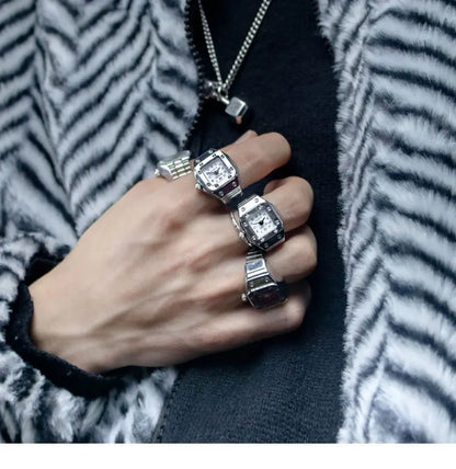 Kiss Jewelry Vintage Y2K Finger Watch Rings for Women Men Elastic Stretchy Roman Quartz Mini Watches Rings Punk anillos Gift