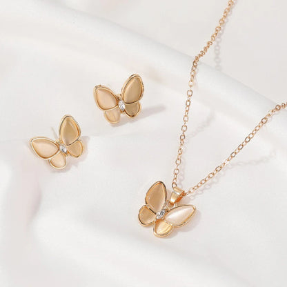 Kiss Jewelry Charm Opal Butterfly Necklace Earring Jewelry Set for Women Temperament Korean Fashion Choker Necklace Stud Earring