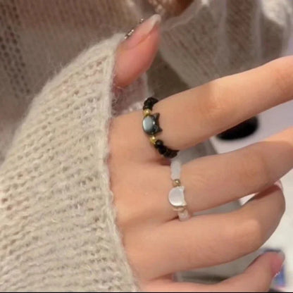 New Natural Moonstone Obsidian Rings Beads Minimalist Fidget Ring Cute Black White Cat Ring Women Men Party Accessories Jewelry