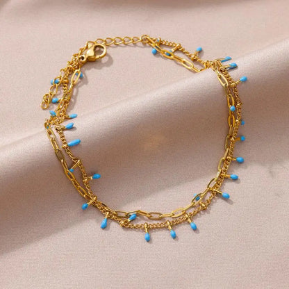 Anklets for Women Stainless Steel Stone Beaded Chain Anklet Summer Beach Accessories Boho Leg Bracelets Jewelry Tobilleras Mujer