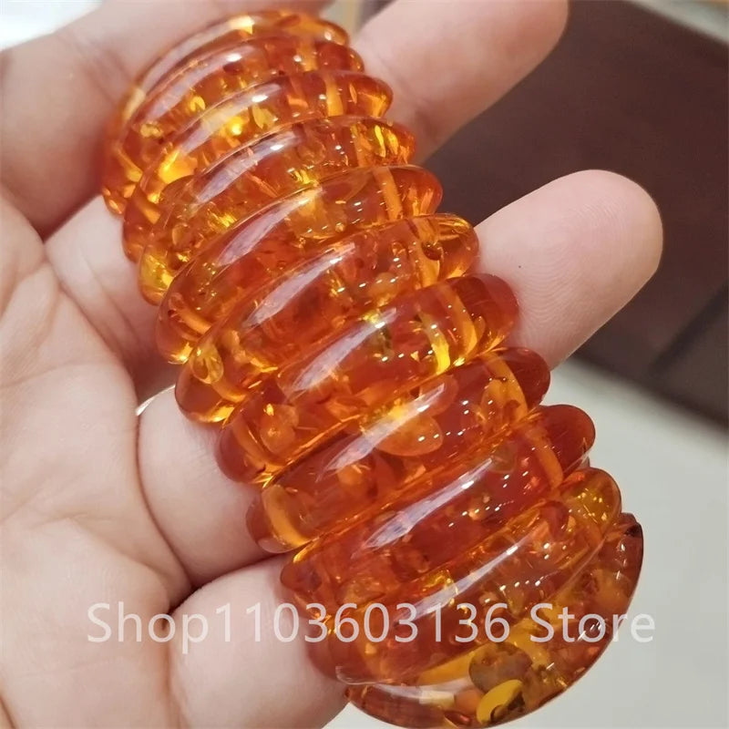 Natural Colorful Amber Bracelet Women Healing Gemstone Fine Jewelry Genuine Baltic Flower Ambers Square Beads Bracelets Bangles