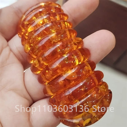 Natural Colorful Amber Bracelet Women Healing Gemstone Fine Jewelry Genuine Baltic Flower Ambers Square Beads Bracelets Bangles