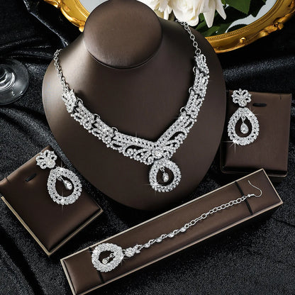 5-piece bridal jewelry set for women, exaggerated retro luxury crystal necklace, earrings and headdress set