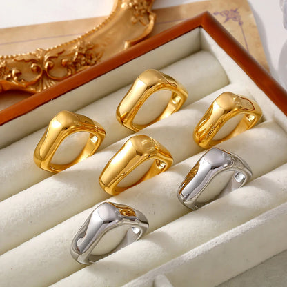 Simple Irregular Square Rings For Women Stainless Steel 18k Gold PVD Plated Waterproof Women's Glossy Ring Couples Jewelry Gift
