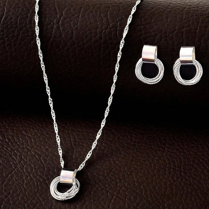 2 PCS Set Multiple Small Circle Pendant Earring Set Gold Plating Link Chain Wedding Party Jewelry Set Silver Color Stud Earring