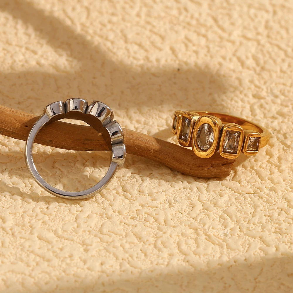 E.B.belle High Quality Geometric Clear Zircon Ring Classic Style18k Gold Plated Popular Jewelry Charm Hypoallergenic