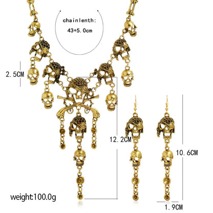 Halloween Jewelry Sets Vintage Goth Punk Pirate Skeleton Skull Statement Necklace And Earrings For Men Women Party Accessories