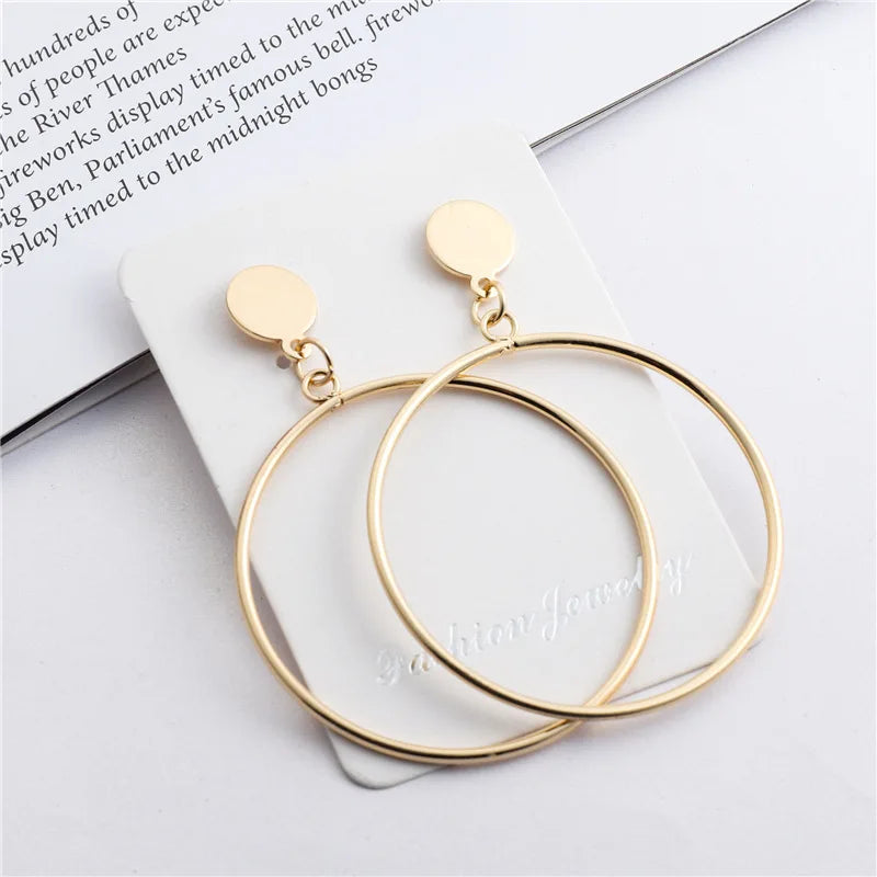 Retro Exaggerate Metal Statement Earrings for Women European Fashion Round Star Square Leaf Twist Geometry Long Earrings Jewelry