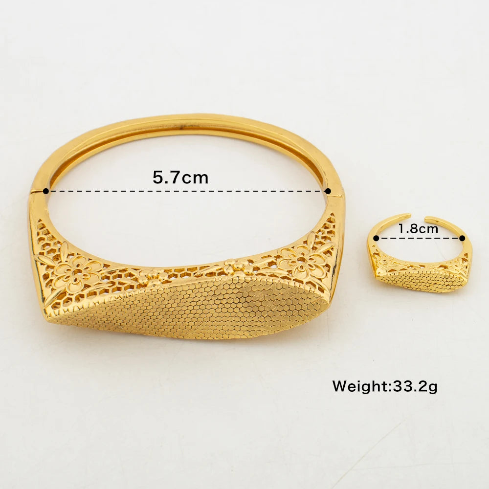 Charm Bracelets with Rings Dubai Wedding Bride Jewelry 18K Gold Plated Fashion Bangles for Women Open Ring Party Weddings Gifts