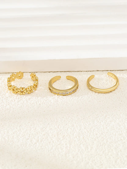 3pcs Fashionable Luxurious Open Adjustable Zircon Foot Ring Women's Beach Vacation Foot Joint Ring Toe Ring Set Jewelry