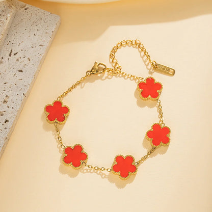 IFYOUOO Stainless Steel Bracelet Double Sided Bracelets Five Leaf Petals Flower Gold Plated Clover Women Fashion Jewely