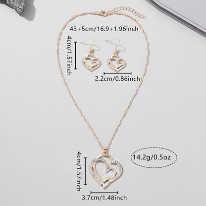 1 par de brincos + 1 colar estilo romântico francês conjunto de joias com design de coração brilhante prateado ou dourado faça sua escolha presente F