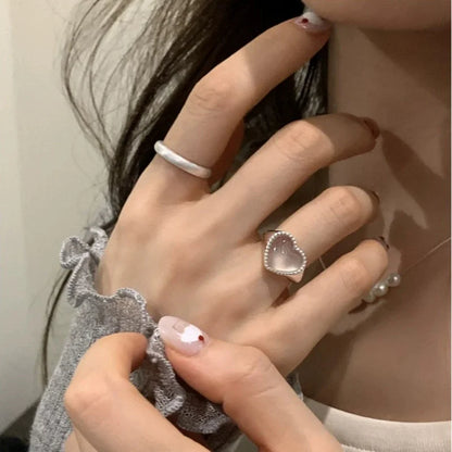 Silver Color Love Heart Geometric Ring For Women Girl Trendy Simple Temperament Sweet Wedding Bride Aesthetic Jewelry Gift