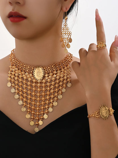 Dubai Jewelry Sets Exaggerated Big Necklace Bracelet Earrings Ring for Women Luxury Wedding Accessories