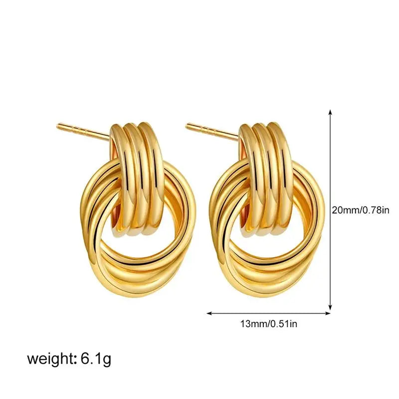 Retro Gold Plated Stainless Steel Texture Earrings for Women Circle Twist Geometric Statement Ear Stud Fashion Jewelry Bijoux