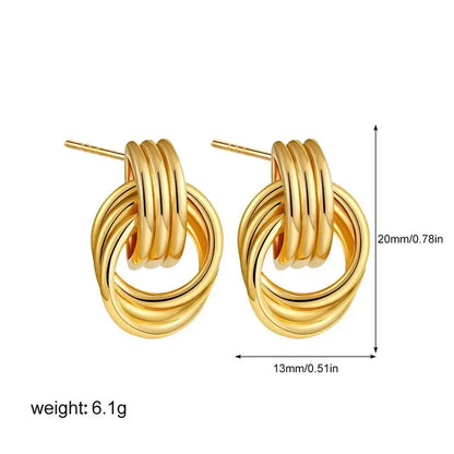 Retro Gold Plated Stainless Steel Texture Earrings for Women Circle Twist Geometric Statement Ear Stud Fashion Jewelry Bijoux
