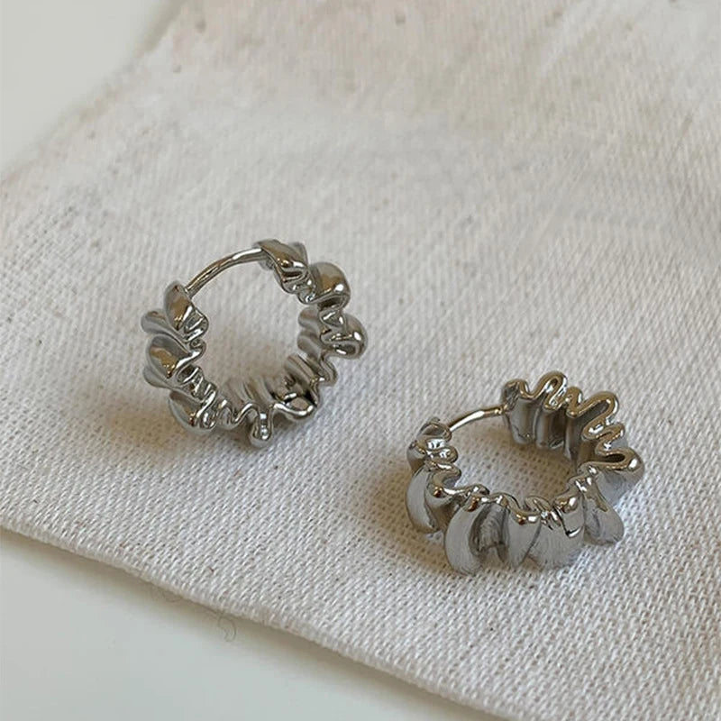 Irregular C Stud Earrings for Women Gold/Silver Color Water Ripple Pattern Glossy Geometric Metal Ear Accessories Party Gift