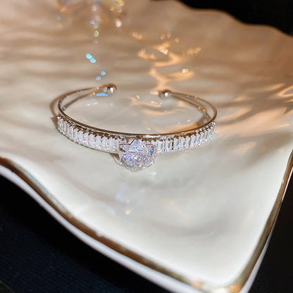 Silver Plated Micro Zircon Open Bangle For Women 2023 Korean Simple Design Hollow Versatile Bracelet Wedding Jewelry Party Gift