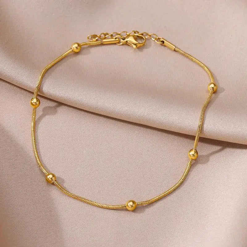 Anklets for Women Stainless Steel Stone Beaded Chain Anklet Summer Beach Accessories Boho Leg Bracelets Jewelry Tobilleras Mujer