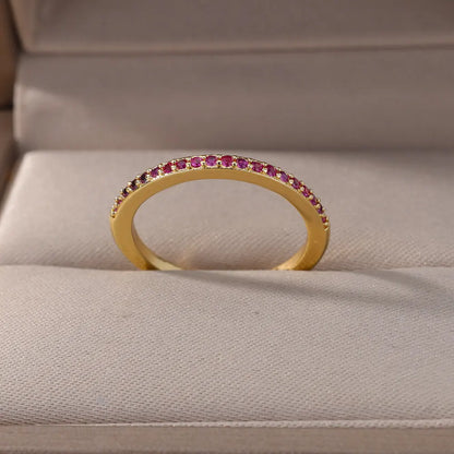 Mini Zircon Green Rings For Women Stainless Steel Gold Color Adjustable Finger Ring Engagement Wedding Christmas Jewelry Gift