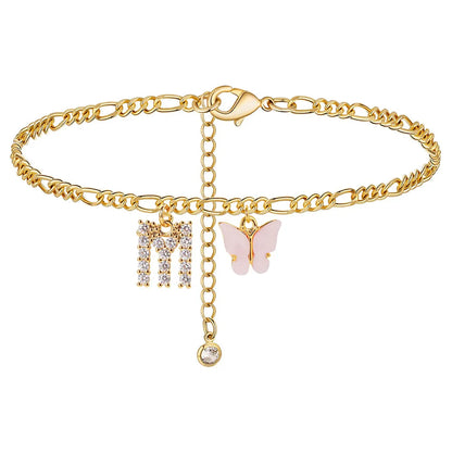 Butterfly Cuban Link Anklet A-Z Letter Initial Anklets Bracelet for Women Stainless Steel Beach Leg Foot Chains Wholesale 2024