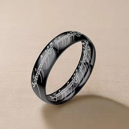 Rings of Power 3D Carved Engraving the Ring for Men Gold Plated Stainless Steel Master Ring Jewelry Gifts Width 6MM