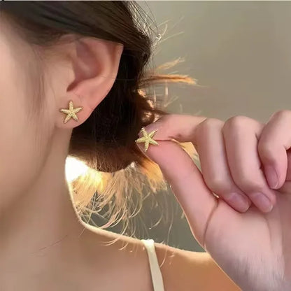 LATS Punk Metal Starfish Stud Earrings for Women Fashion Gold Color Star Geometric Temperament Earrings Summer Jewelry Gift