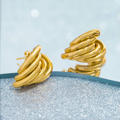 Stainless Steel Irregular Distort Geometry Hoop Earrings for Women Vintage Gold Plated Metal Smooth Earrings Charm Jewelry Gift