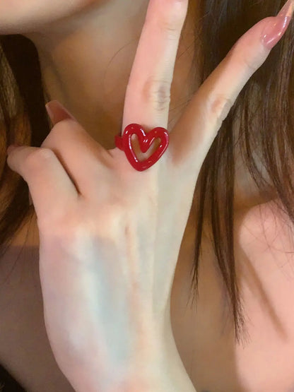 Simple Heart Shaped Rings For Women Red Color Adjustable Ring Best Party Jewelry Gift
