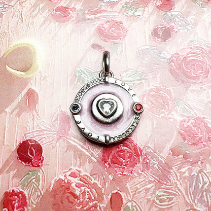 Pendant Pink Love Heart Round Disc Brand New Fine Jewelry 925 Sterling Silver Accessories Romantic Gift For Woman