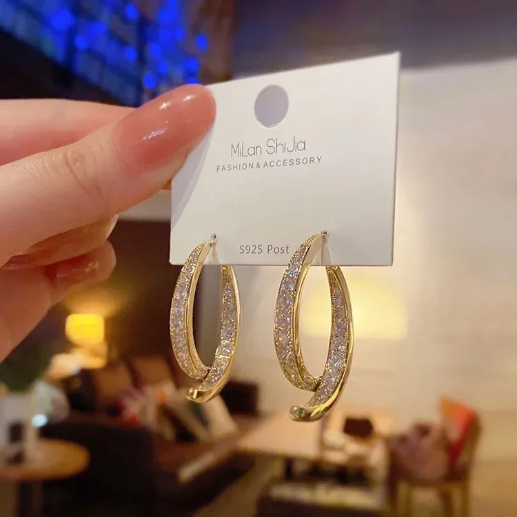 Fashion Gold Color Pearl Irregular for Women Korean Design Rhinestone Round Geometric Earring Trendy Party Girls Gifts Jewelry