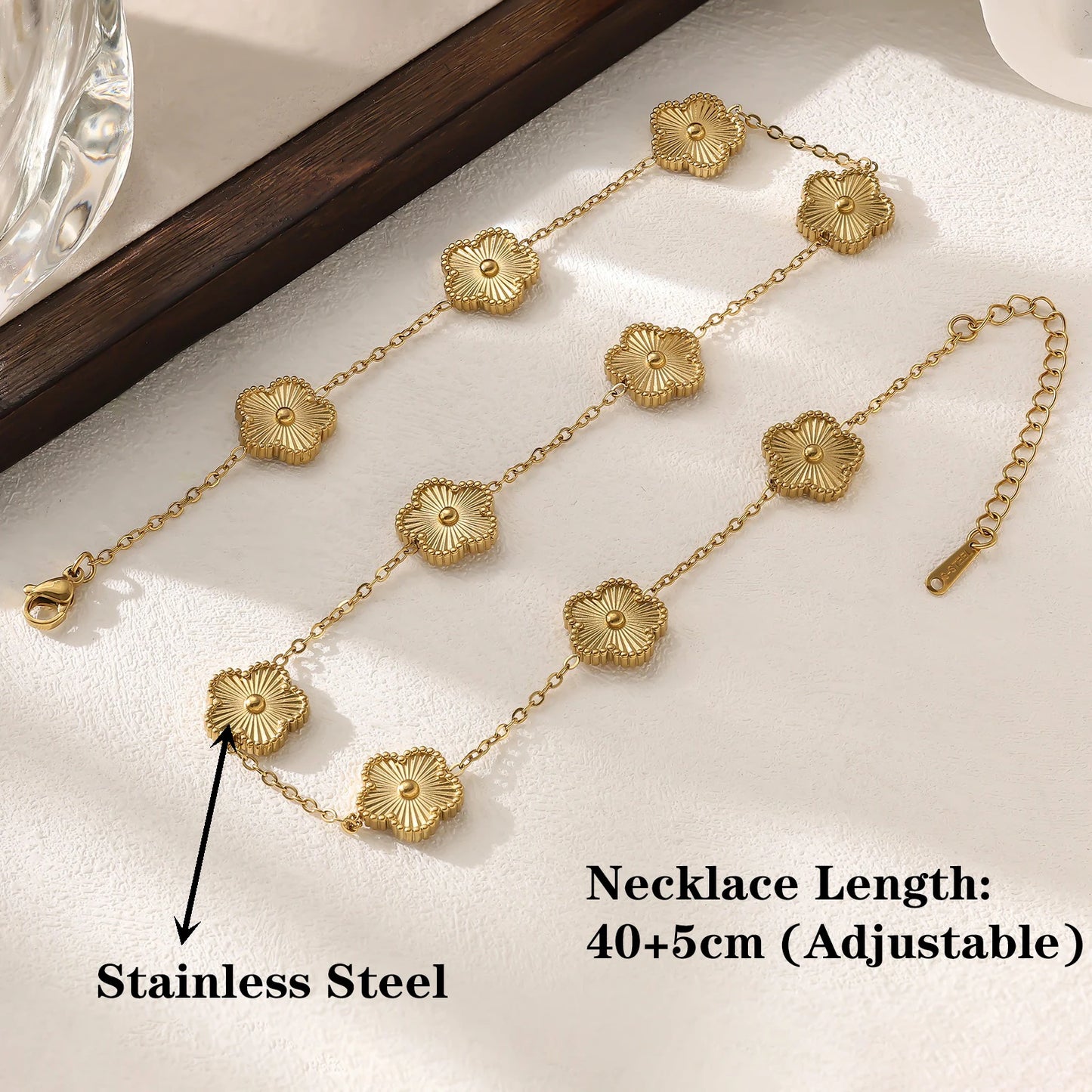 Botanical 10 Flowers Stainless Steel Five Leaf Flower Necklace MiBonimalist for Woman Girl Casual Vacation Luxury Jewelry Clover