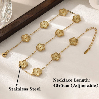 Botanical 10 Flowers Stainless Steel Five Leaf Flower Necklace MiBonimalist for Woman Girl Casual Vacation Luxury Jewelry Clover