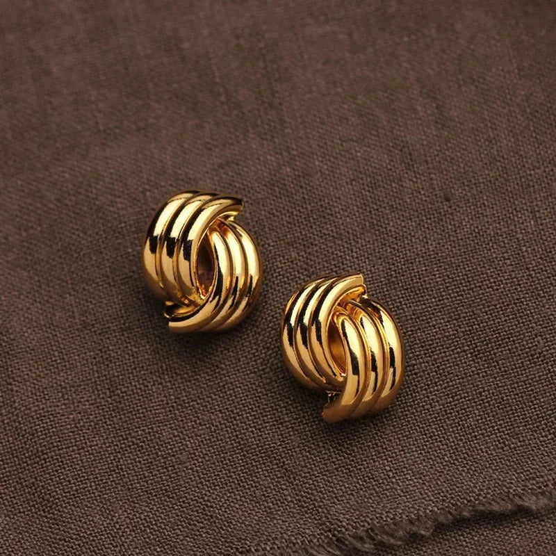 Retro Gold Plated Stainless Steel Texture Earrings for Women Circle Twist Geometric Statement Ear Stud Fashion Jewelry Bijoux