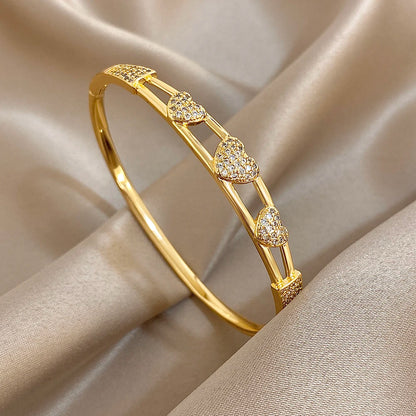 Flashbuy Gold Color Chic Inlaid Zircon Copper Bangle Bracelet For Women Statement New Design Temperament Wrist Fashion Jewelry