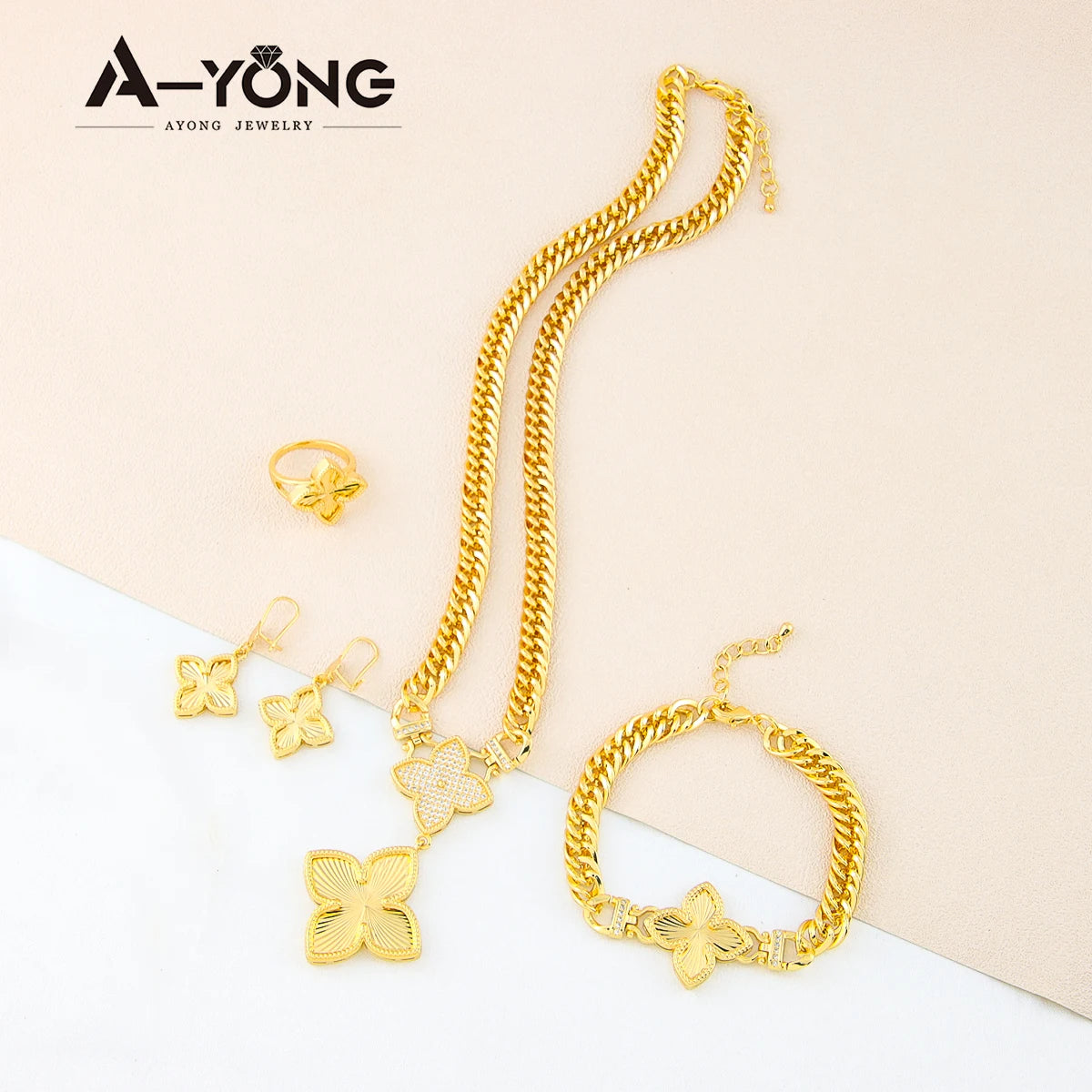 Italian Jewelry Set 21k Gold Plated Zircon Dubai Luxury Necklace Bracelet Earrings Ring Sets Women Wedding Birthday Party Gifts