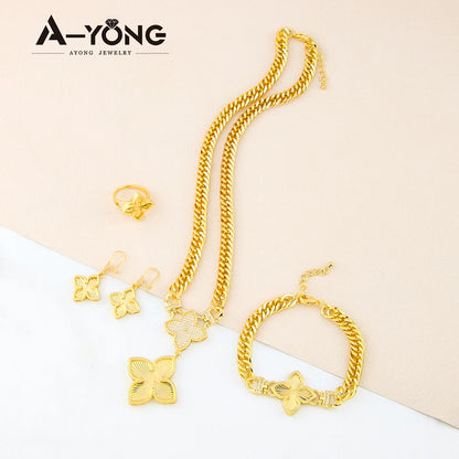 Italian Jewelry Set 21k Gold Plated Zircon Dubai Luxury Necklace Bracelet Earrings Ring Sets Women Wedding Birthday Party Gifts