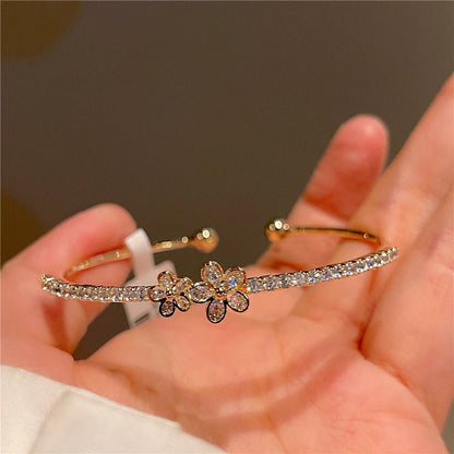 Silver Plated Micro Zircon Open Bangle For Women 2023 Korean Simple Design Hollow Versatile Bracelet Wedding Jewelry Party Gift