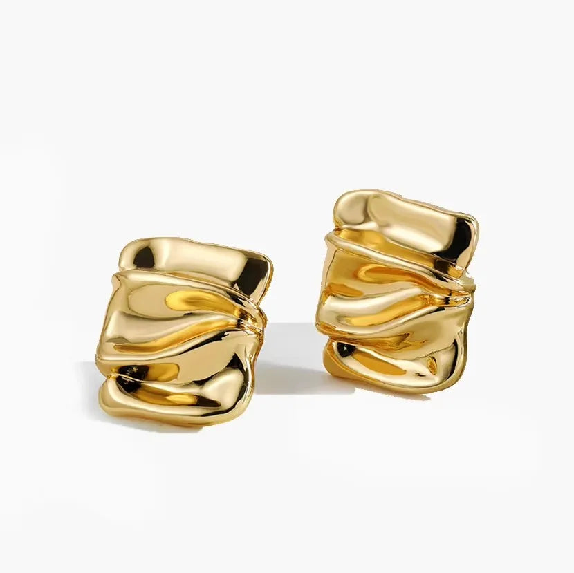 Retro Gold Plated Stainless Steel Texture Earrings for Women Circle Twist Geometric Statement Ear Stud Fashion Jewelry Bijoux
