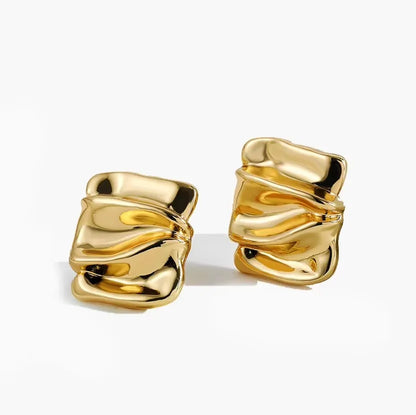 Retro Gold Plated Stainless Steel Texture Earrings for Women Circle Twist Geometric Statement Ear Stud Fashion Jewelry Bijoux